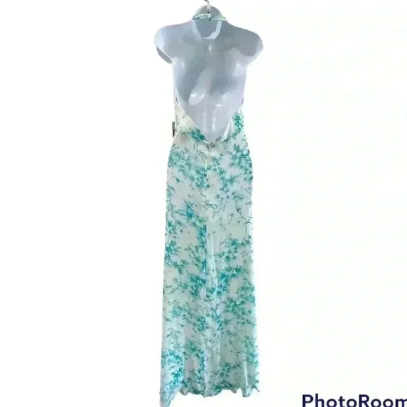 NWT Jill Stuart High Low Halter Maxi Dress Turquoise White Size 4 - Picture 3 of 16